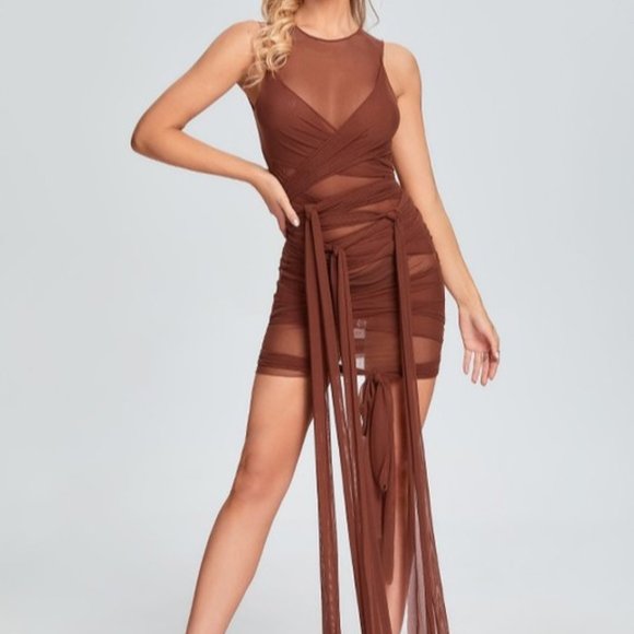 all sheer dress All Tied Up Sheer Dress | Color: Brown | Size: S